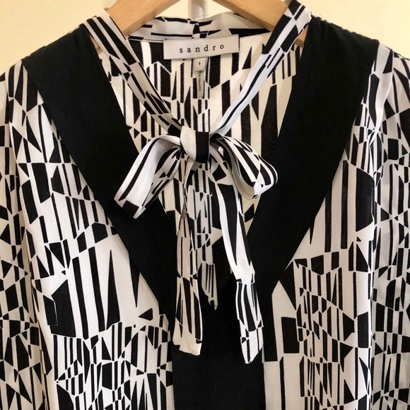 Sandro France Elite Bis Ecru Geometric Top - Picture 3 of 9